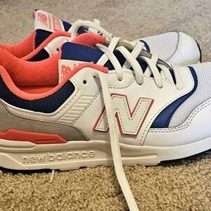 New Balance Kids' White, Pink, and Blue Sneakers
